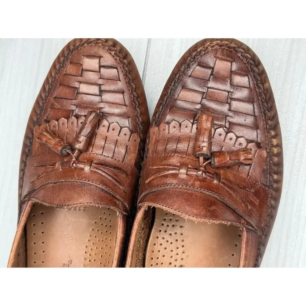 Earth Shoe Dale Mens 10 D Brown Woven Leather Kiltie Tassel Loafers‎ Old Money